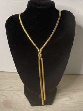 Plunder Elegant Gold Tone Twist Flat Snake Lariat Necklace Women Jewelry 20-22in